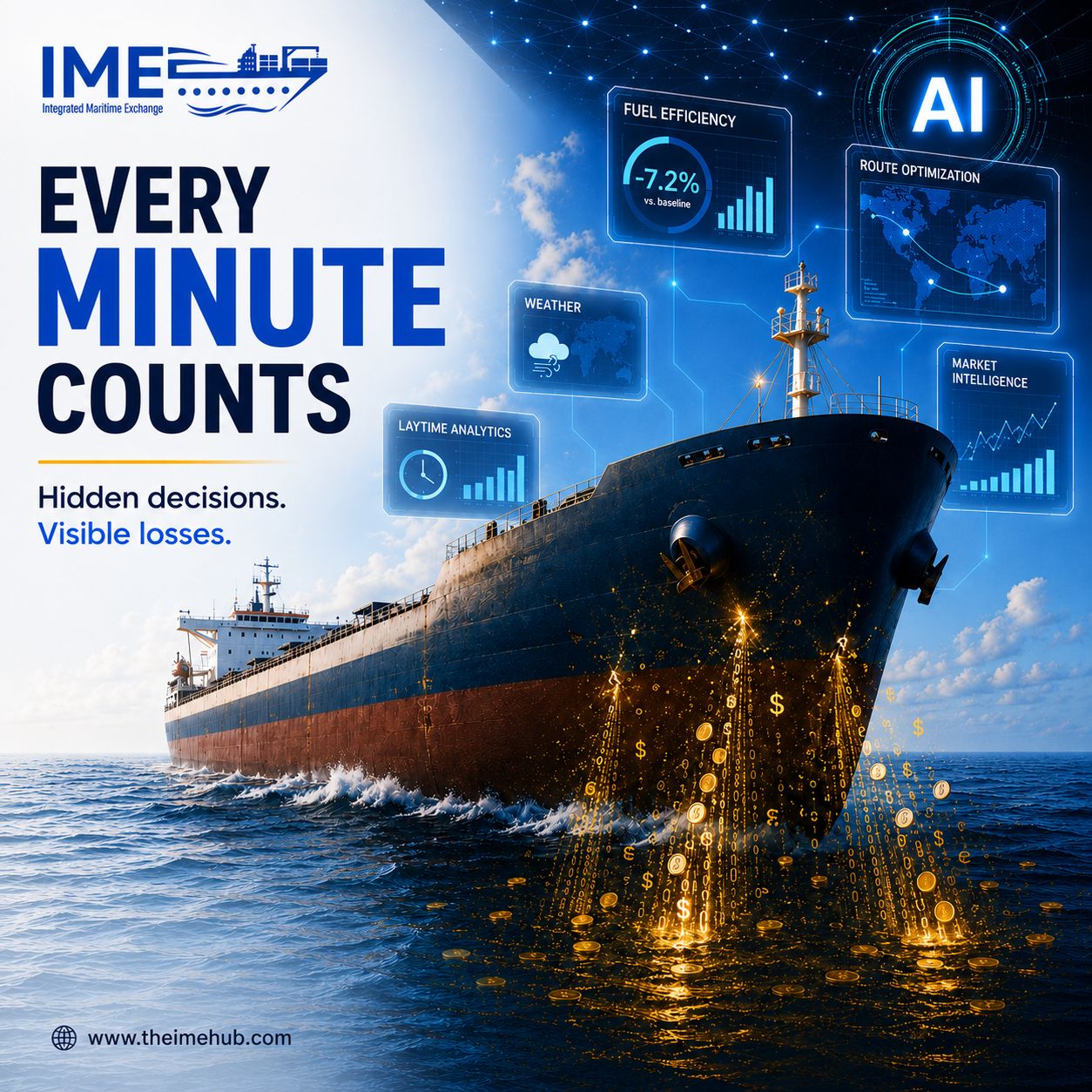 Ship operator reviewing fuel, demurrage, and voyage data to close the gap on lost margin